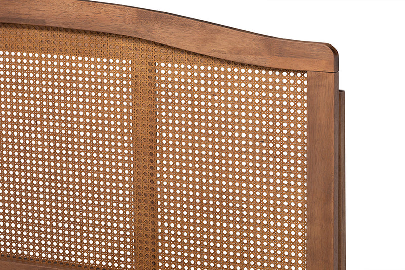 Corinne Ash Wanut and Synthetic Rattan King Size Platform Bed Baxton