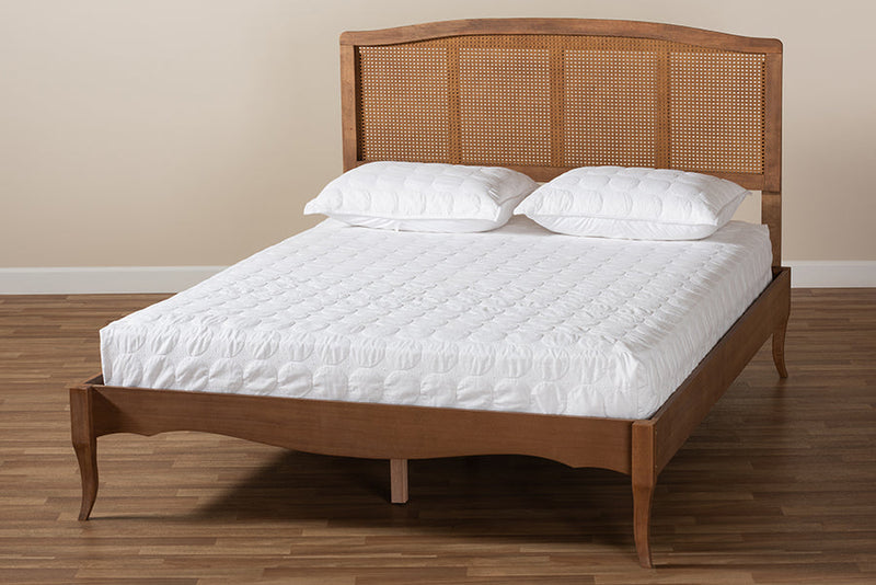 Corinne Ash Wanut and Synthetic Rattan King Size Platform Bed Baxton