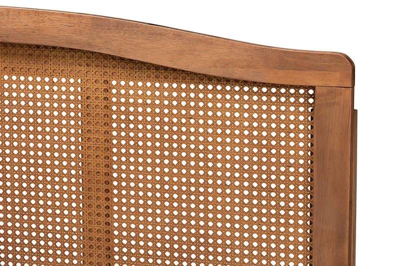 Corinne Mid-Century Modern Ash Wanut Finished Wood and Synthetic Rattan Full Size Headboard