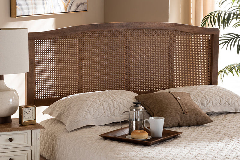Corinne Ash Wanut and Synthetic Rattan King Size Headboard Baxton