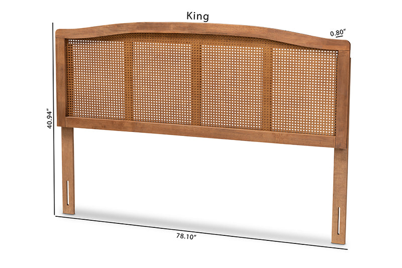 Corinne Mid-Century Modern Ash Wanut Finished Wood and Synthetic Rattan Full Size Headboard