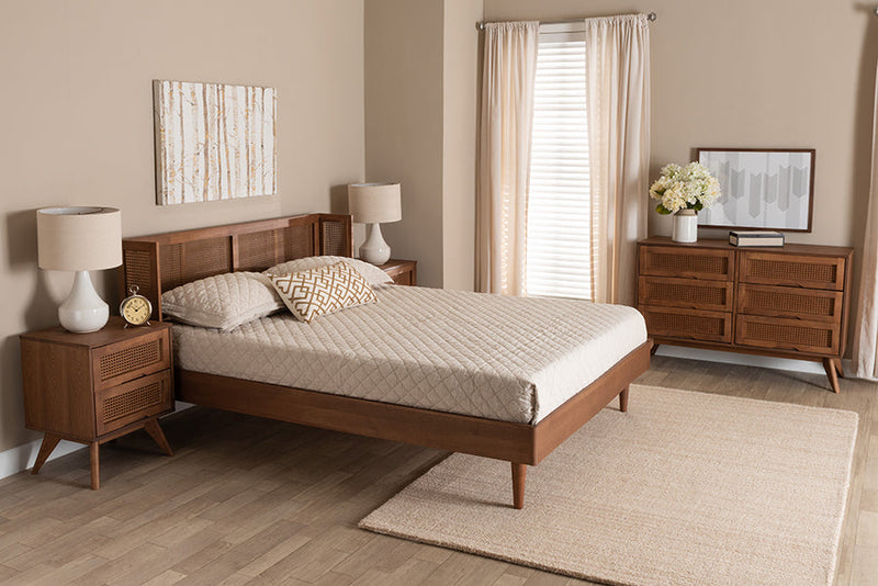 Sedona Ash Walnut 4Pc Queen Size Bedroom Set w/Synthetic Rattan Baxton