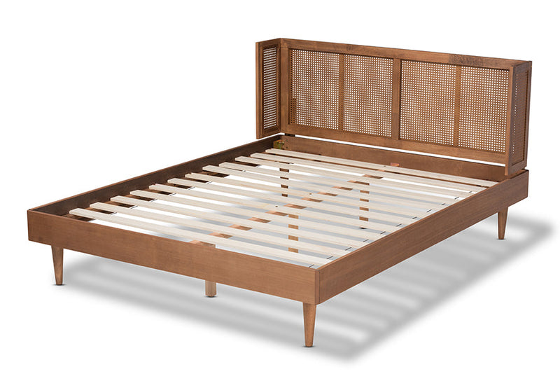 Sedona Ash Wanut and Synthetic Rattan King Bed w/Wrap-Around Headboard Baxton