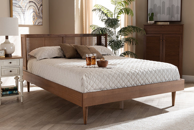 Sedona Ash Wanut and Synthetic Rattan King Bed w/Wrap-Around Headboard Baxton