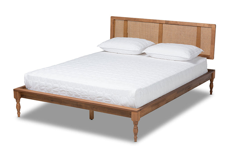 Coronado Ash Wanut and Synthetic Rattan King Size Platform Bed Baxton