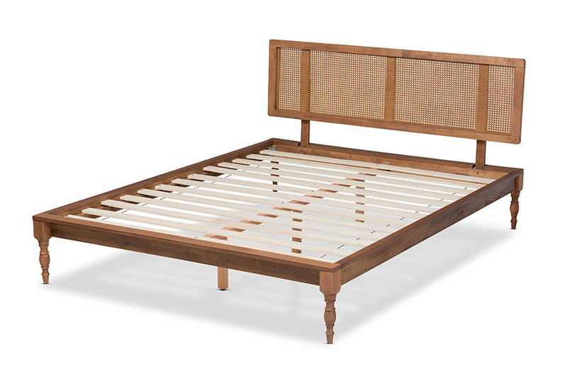 Coronado Ash Wanut and Synthetic Rattan King Size Platform Bed Baxton