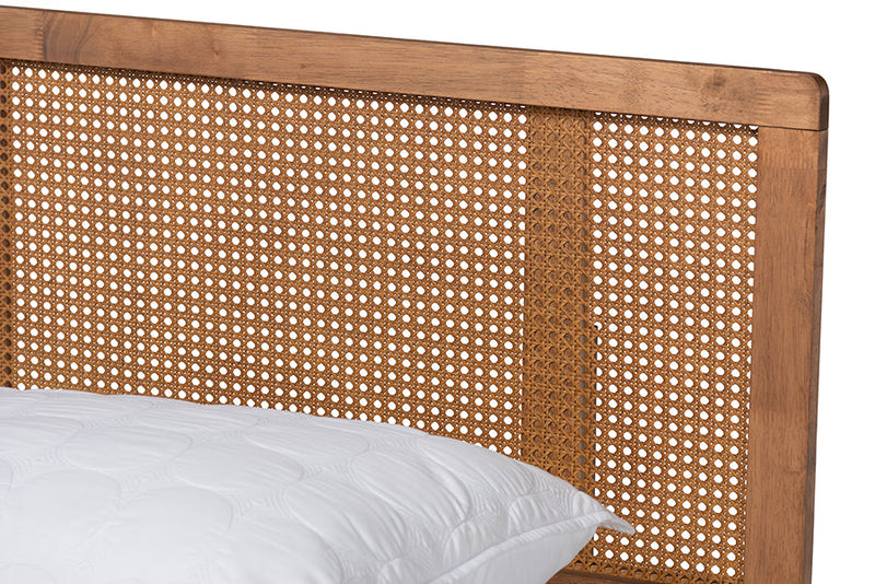 Coronado Ash Wanut and Synthetic Rattan King Size Platform Bed Baxton
