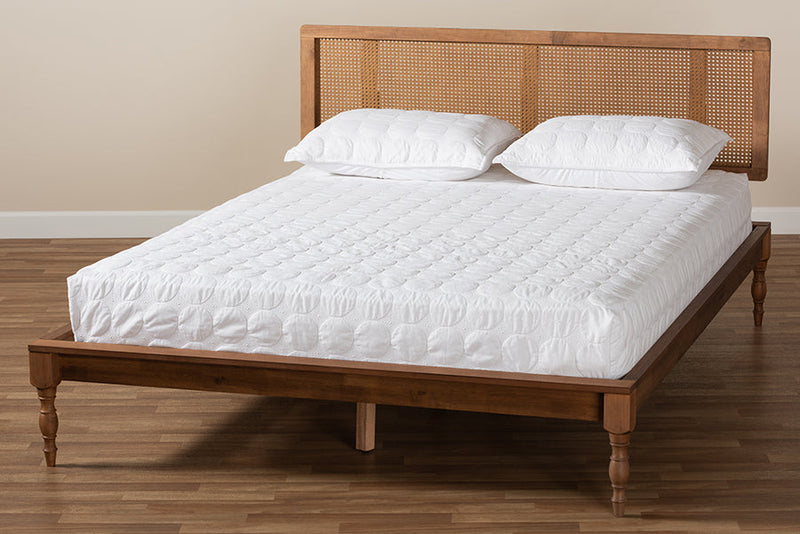Coronado Ash Wanut and Synthetic Rattan King Size Platform Bed Baxton