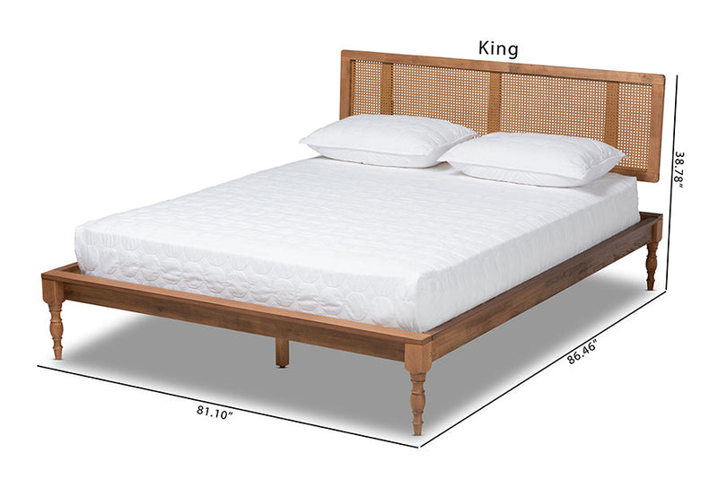Coronado Ash Wanut and Synthetic Rattan King Size Platform Bed Baxton