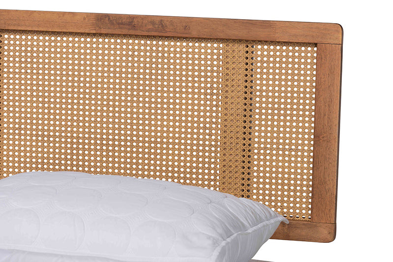 Brady Walnut Brown and Synthetic Rattan King Size Platform Bed Baxton