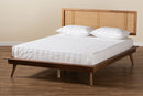 Brady Walnut Brown and Synthetic Rattan Queen Size Platform Bed Baxton