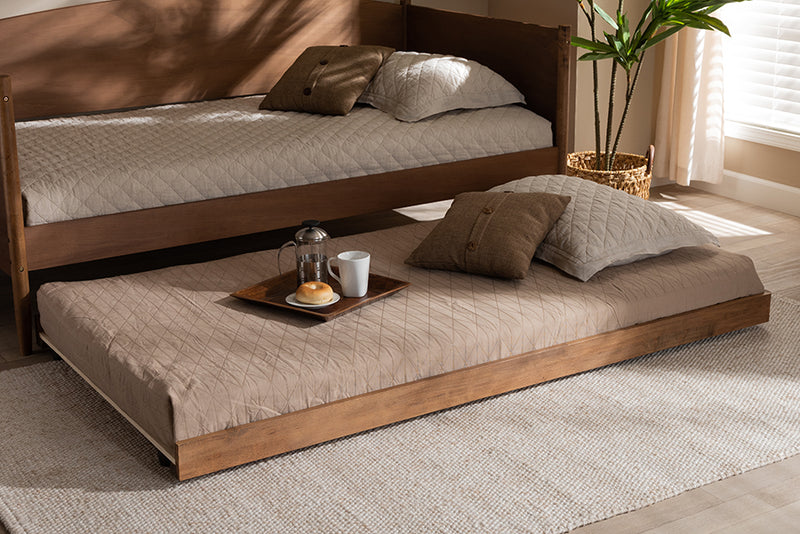 Veruca Modern and Contemporary Ash Walnut Finished Twin Size Trundle Bed