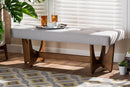 Porsha Greyish Beige Fabric Upholstered Walnut Finished Bench Baxton