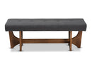 Porsha Dark Gray Fabric Upholstered Walnut Finished Bench Baxton
