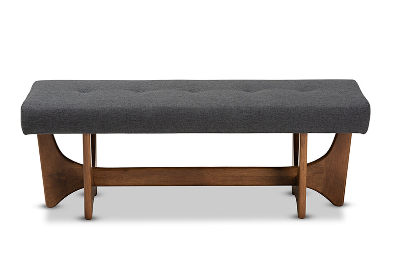 Porsha Mid-Century Modern Dark Gray Fabric Upholstered Walnut Finished Bench