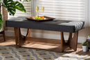 Porsha Dark Gray Fabric Upholstered Walnut Finished Bench Baxton