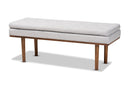 Aurora Greyish Beige Fabric Upholstered Walnut Finished Bench Baxton