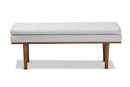 Aurora Greyish Beige Fabric Upholstered Walnut Finished Bench Baxton