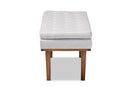 Aurora Greyish Beige Fabric Upholstered Walnut Finished Bench Baxton