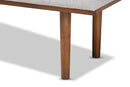 Aurora Greyish Beige Fabric Upholstered Walnut Finished Bench Baxton