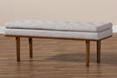 Aurora Greyish Beige Fabric Upholstered Walnut Finished Bench Baxton