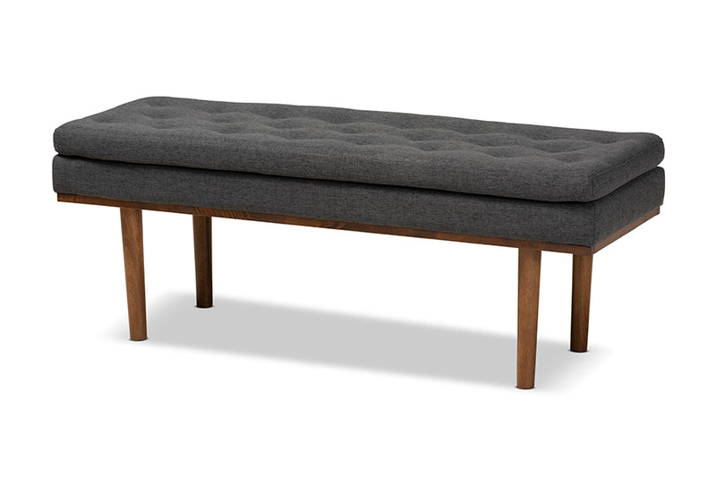 Aurora Mid-Century Modern Dark Gray Fabric Upholstered Walnut Finished Bench