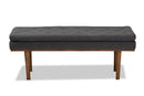Aurora Dark Gray Fabric Upholstered Walnut Finished Bench Baxton