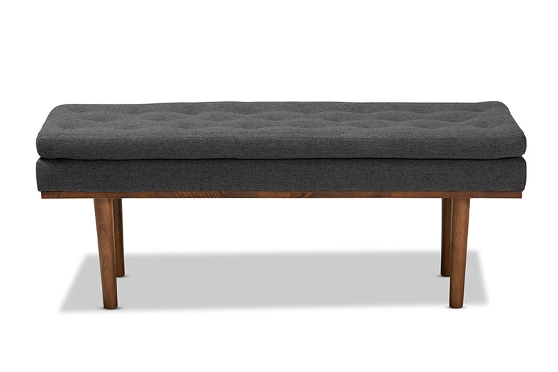 Aurora Mid-Century Modern Dark Gray Fabric Upholstered Walnut Finished Bench