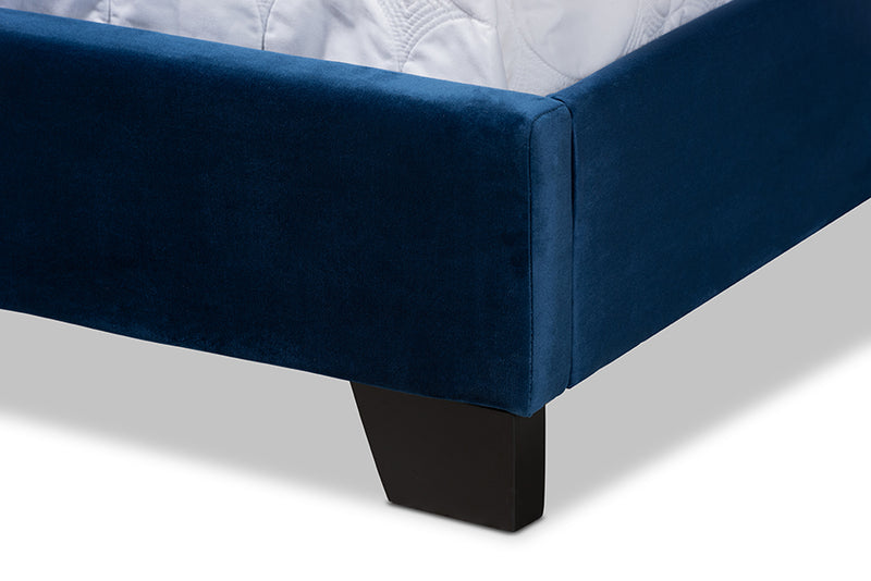 Oakes Modern and Contemporary Navy Blue Velvet Fabric Upholstered Queen Size Button Tufted Bed