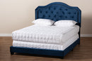 Oakes Navy Blue Velvet Fabric Upholstered Queen Size Button Tufted Bed Baxton