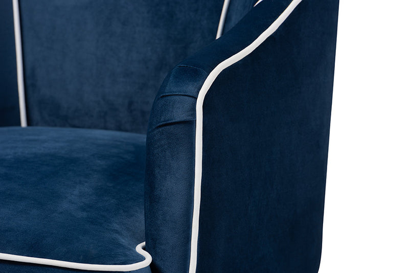 Arvid Navy Blue Velvet Fabric Upholstered Gold Finished Armchair Baxton