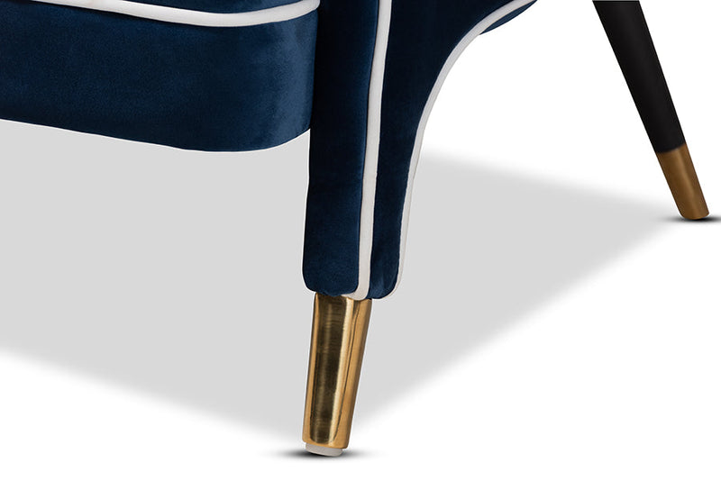 Arvid Navy Blue Velvet Fabric Upholstered Gold Finished Armchair Baxton