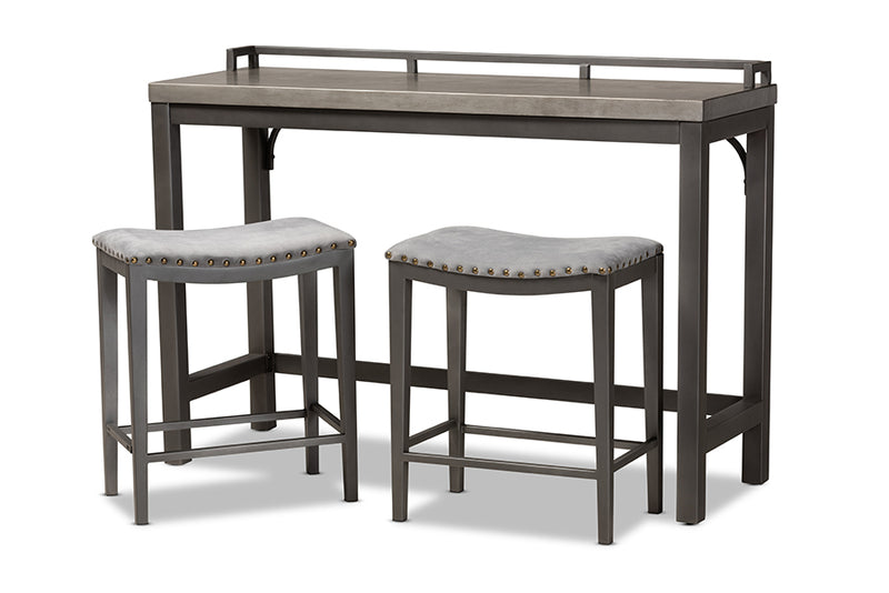 Elladio Modern and Contemporary Gray Fabric Upholstered 3-Piece Multipurpose Metal Counter Table Set