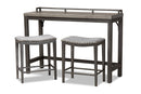Elladio Gray Fabric Upholstered 3-Piece Multipurpose Metal Counter Table Set Baxton