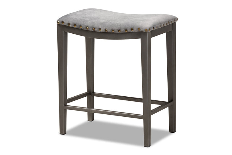 Elladio Gray Fabric Upholstered 3-Piece Multipurpose Metal Counter Table Set Baxton