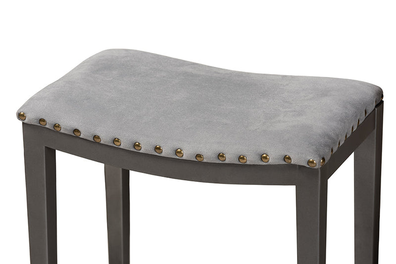 Elladio Gray Fabric Upholstered 3-Piece Multipurpose Metal Counter Table Set Baxton