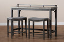Elladio Gray Fabric Upholstered 3-Piece Multipurpose Metal Counter Table Set Baxton