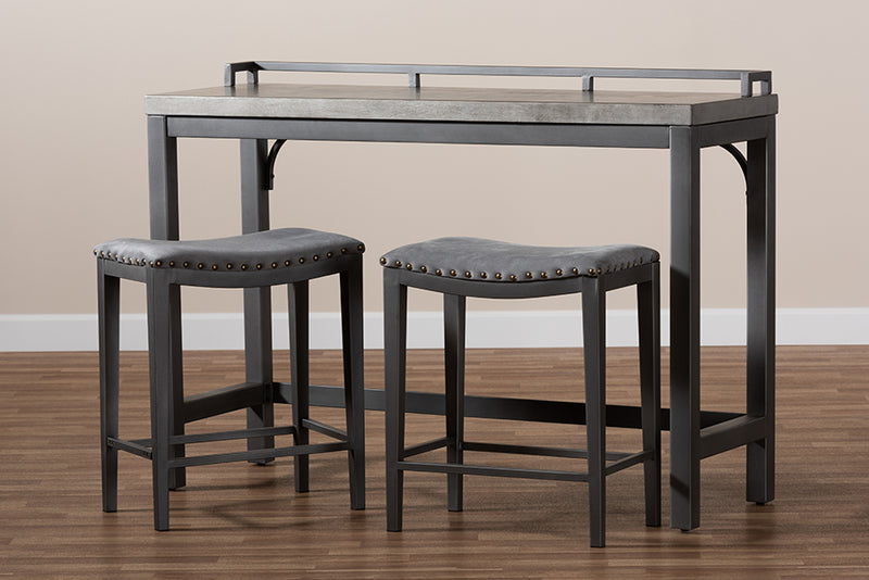 Elladio Modern and Contemporary Gray Fabric Upholstered 3-Piece Multipurpose Metal Counter Table Set