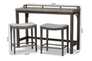 Elladio Gray Fabric Upholstered 3-Piece Multipurpose Metal Counter Table Set Baxton