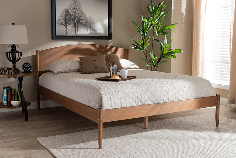 Faron Mid-Century Modern Ash Wanut Finished King Size Wood Platform Bed