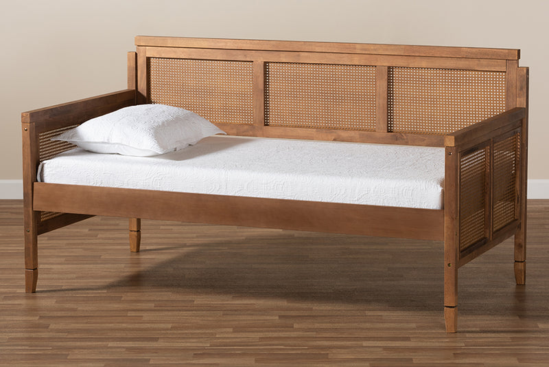 Cambridge Vintage French Inspired Ash Wanut Finished Wood and Synthetic Rattan Daybed