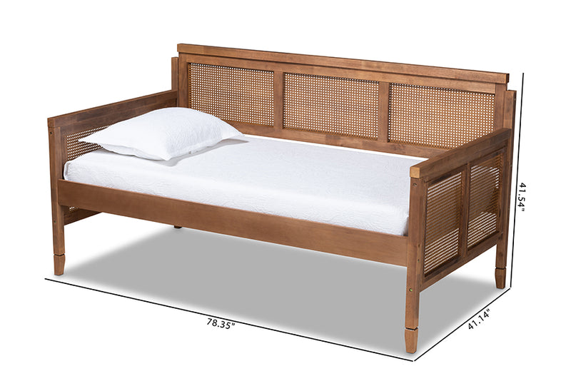 Cambridge Vintage French Inspired Ash Wanut Finished Wood and Synthetic Rattan Daybed