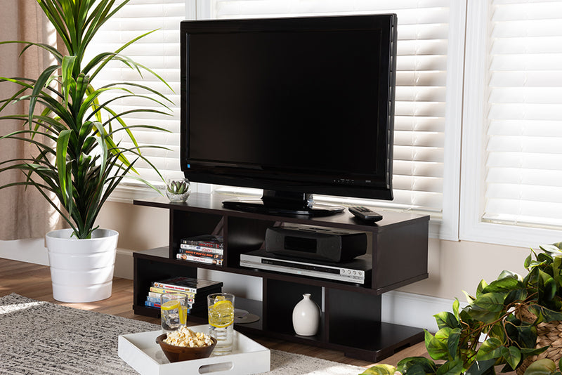 Aurora Modern and Contemporary Dark Brown Finished Wood TV Stand