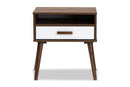 Rasa Two-Tone White and Walnut Finished 1-Drawer Wood End Table Baxton