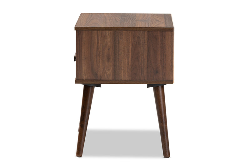 Rasa Mid-Century Modern Two-Tone White and Walnut Finished 1-Drawer Wood End Table