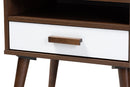 Rasa Two-Tone White and Walnut Finished 1-Drawer Wood End Table Baxton