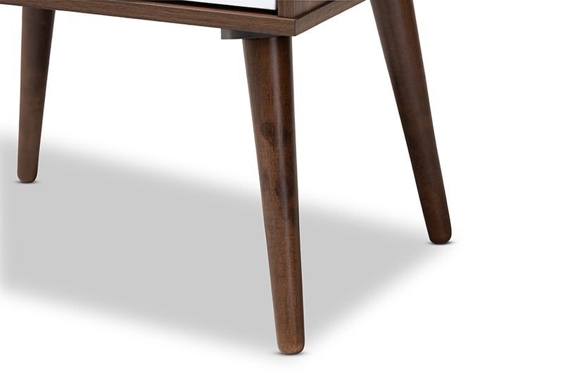 Rasa Mid-Century Modern Two-Tone White and Walnut Finished 1-Drawer Wood End Table