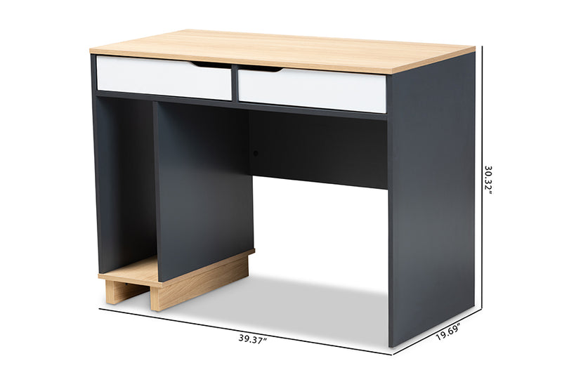 Astrid Mid-Century Modern 2-Drawer Multicolor Wood Computer Desk