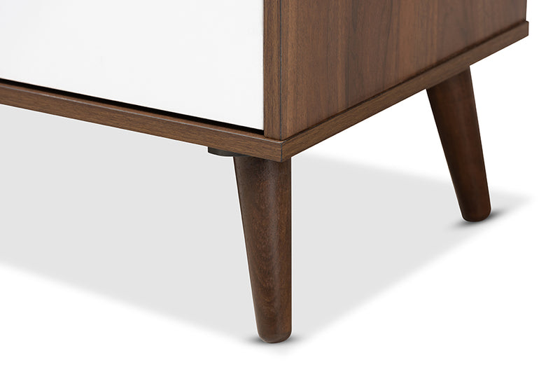 Rasa Mid-Century Modern Two-Tone White and Walnut Finished 2-Door Wood TV Stand