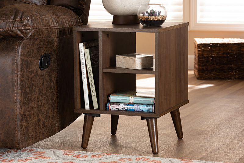 Emele Mid-Century Modern Walnut Finished Wood End Table